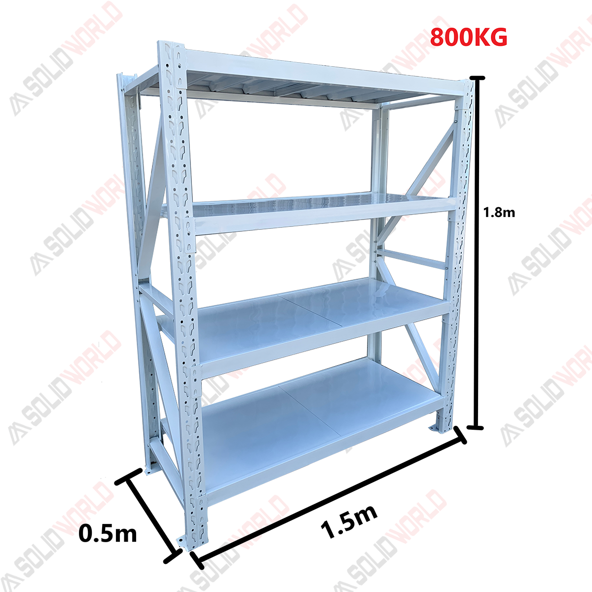 1.5m(W) x 1.8m(H) x 0.5m(D) Metal Shelving 800KG White