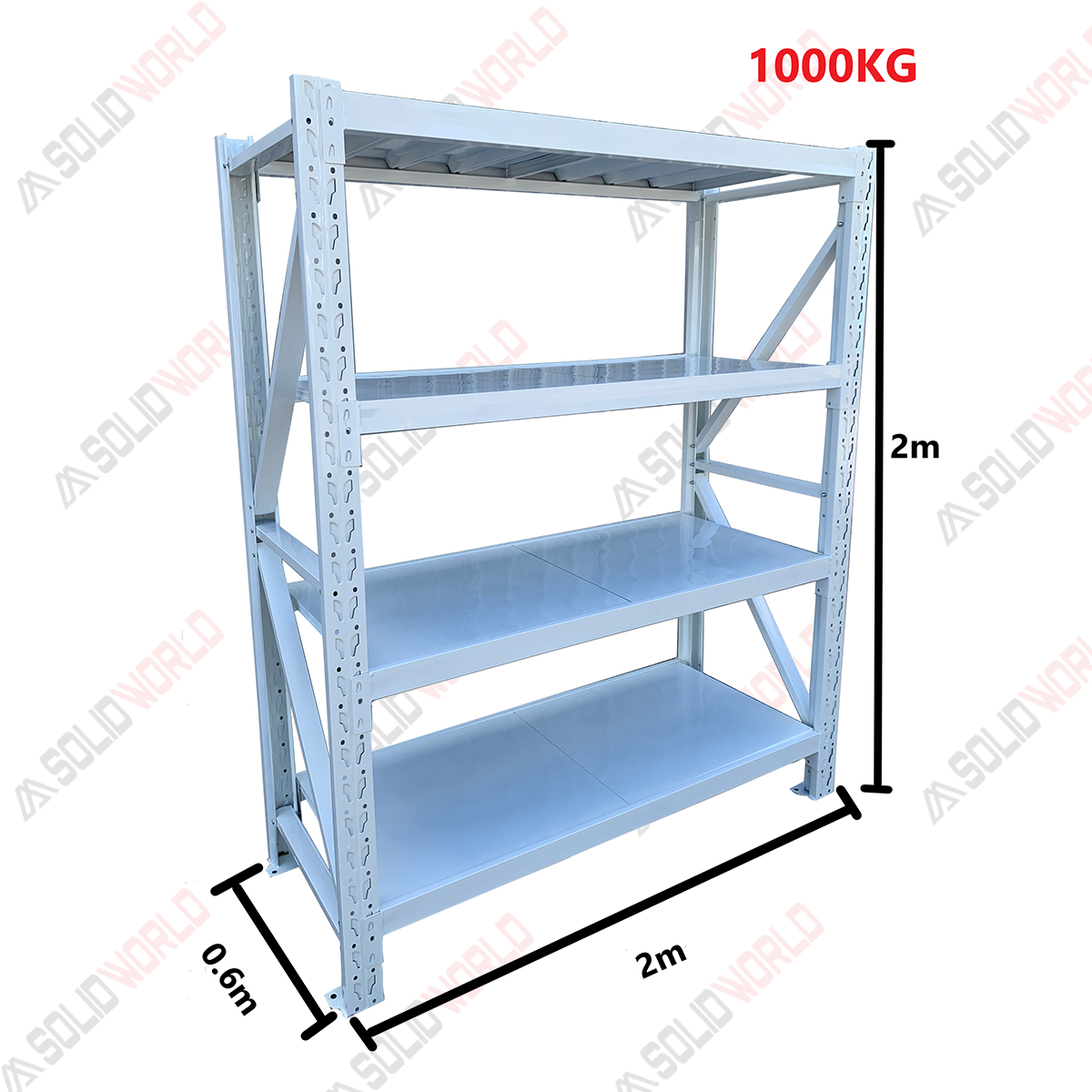 2.0m(W) x 2.0m(H) x 0.6m(D) Metal Shelving 1000KG White