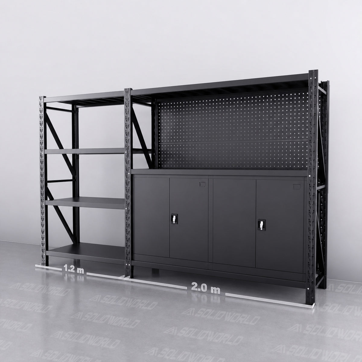 2m(L) Cabinets Steel Pegboard Workbench