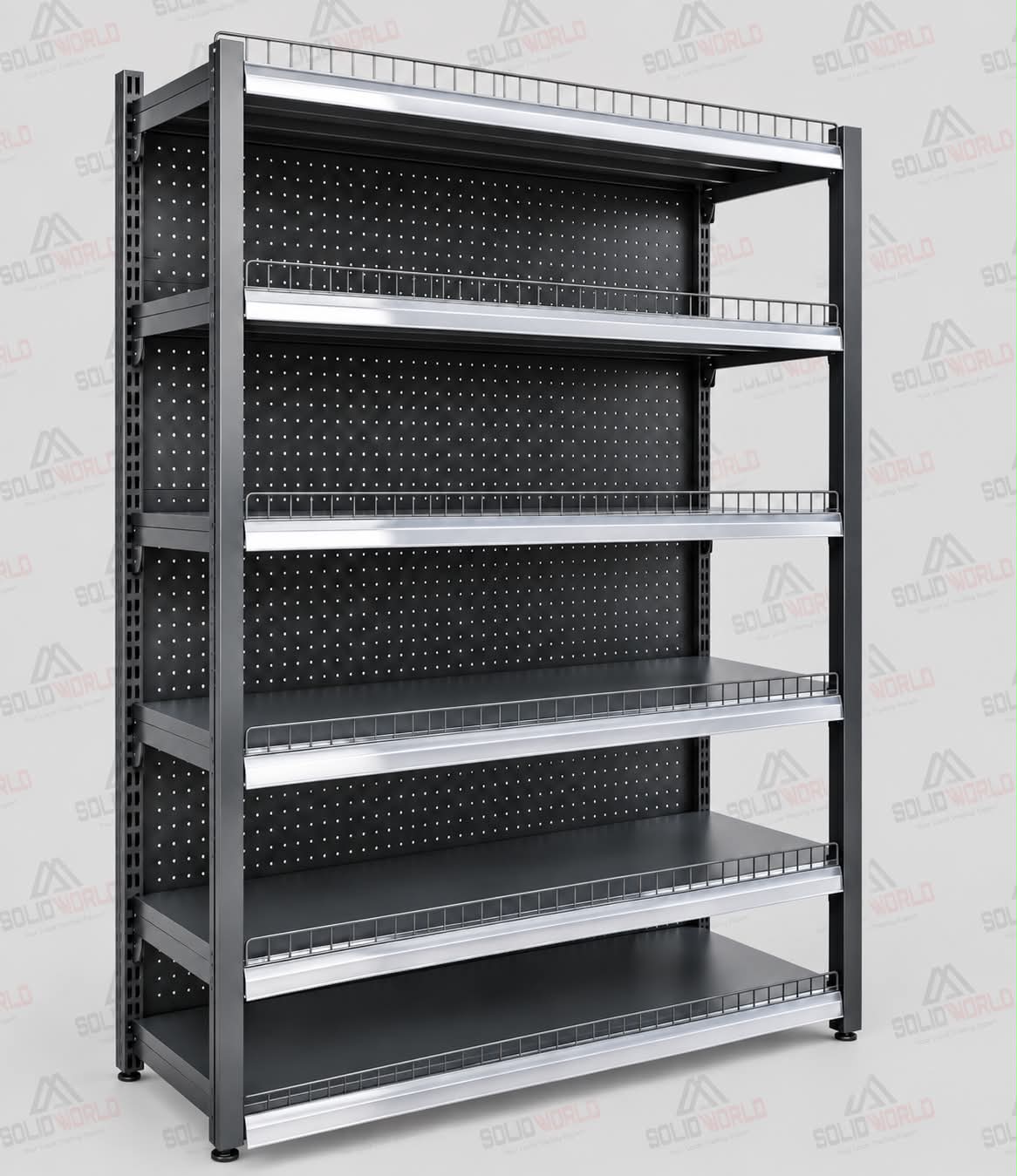 1.23m W x 1.9m H x 0.47m D Metal Solid Shelving-800KG Black