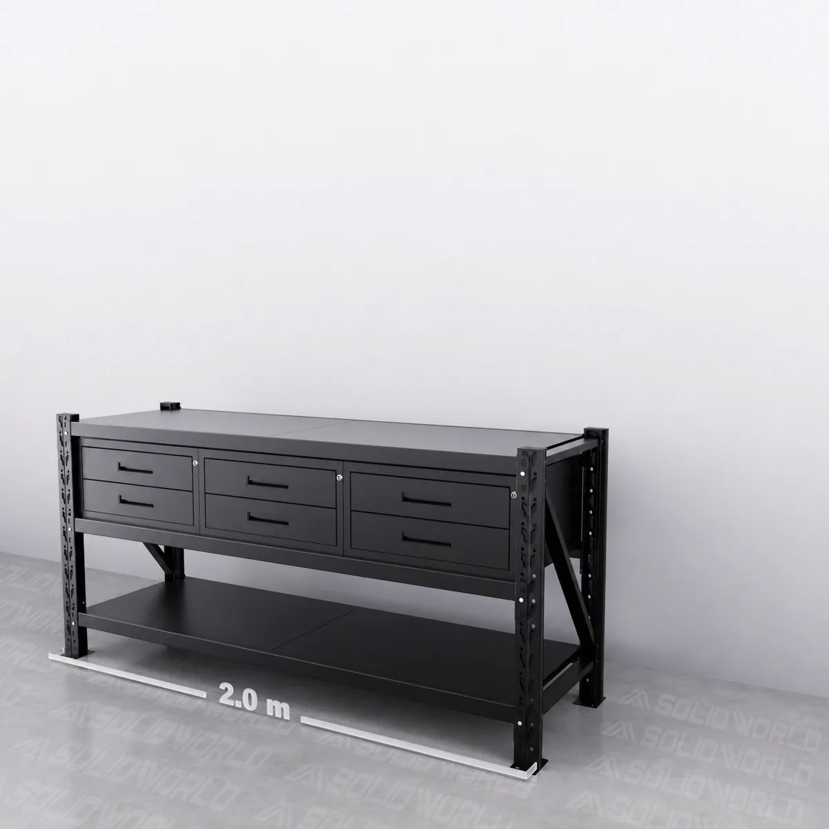2m(L) x 0.6m (D) 3 Double Drawer units (6-Drawers) Steel Workbench
