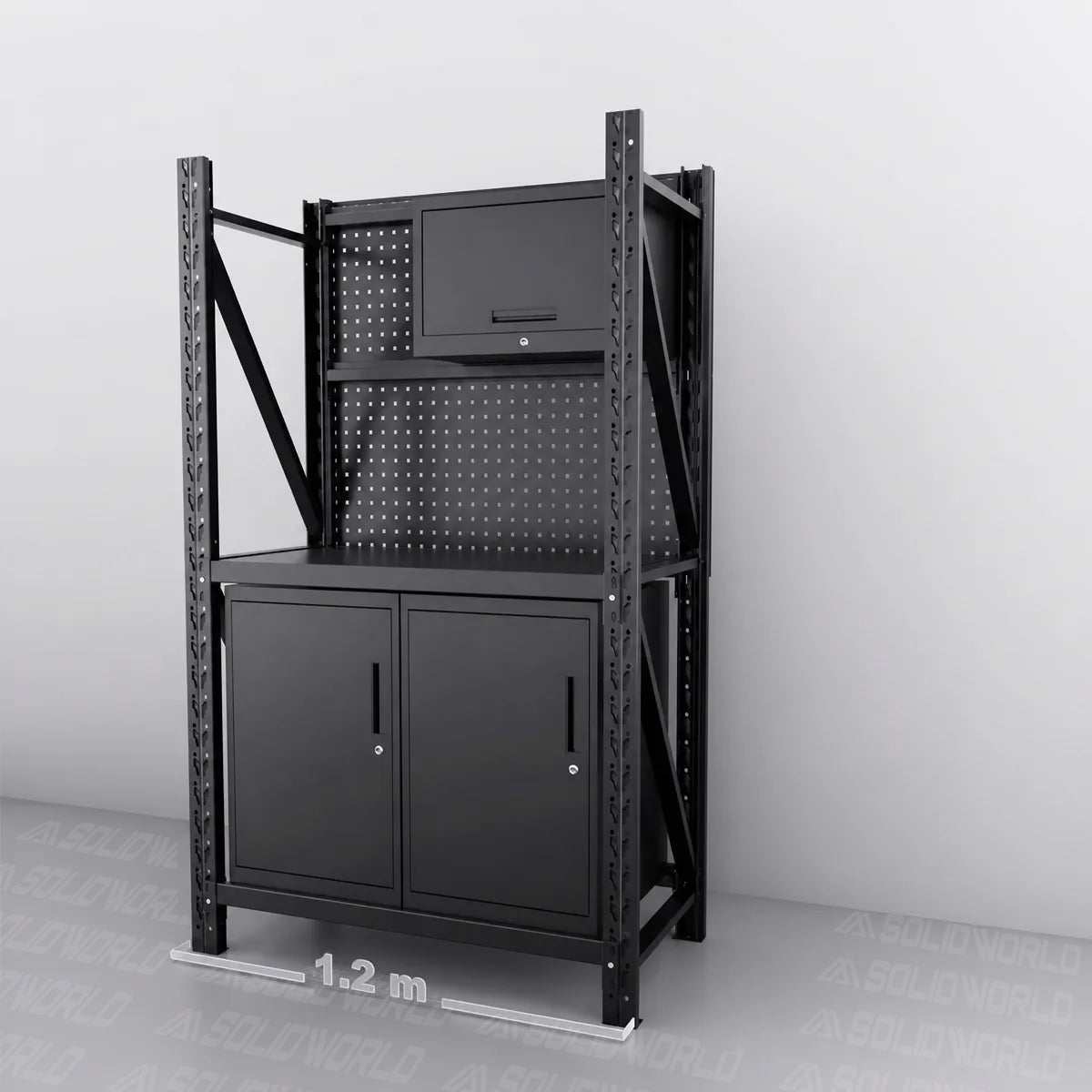 1.2m(L) 2-Cabinet Steel Pegboard Workbench