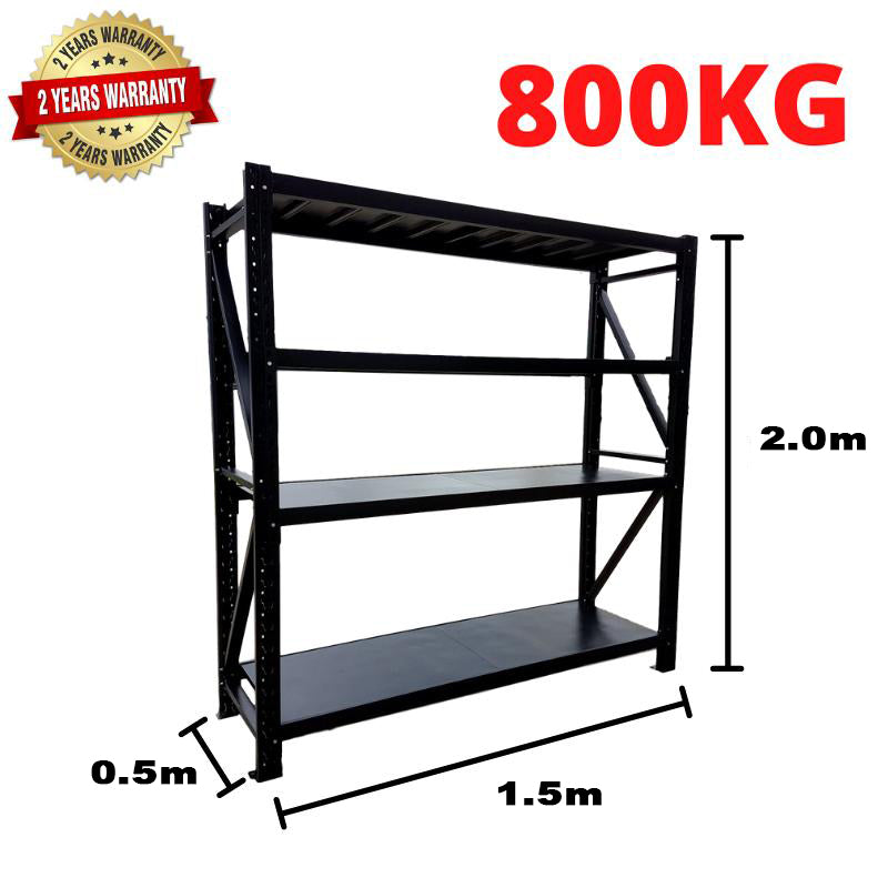 1.5m(W) x 2.0m(H) x 0.5m(D) Metal Shelving 800KG Black