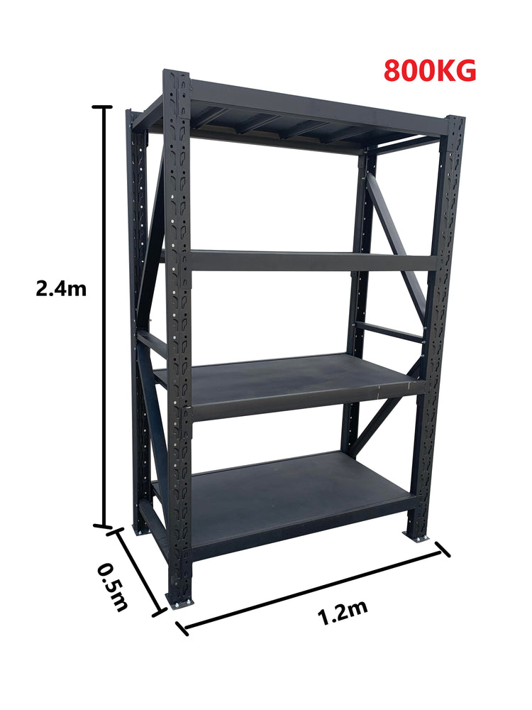 1.2m(W) x 2.4m(H) x 0.5m(D) Metal Shelving 800KG Black