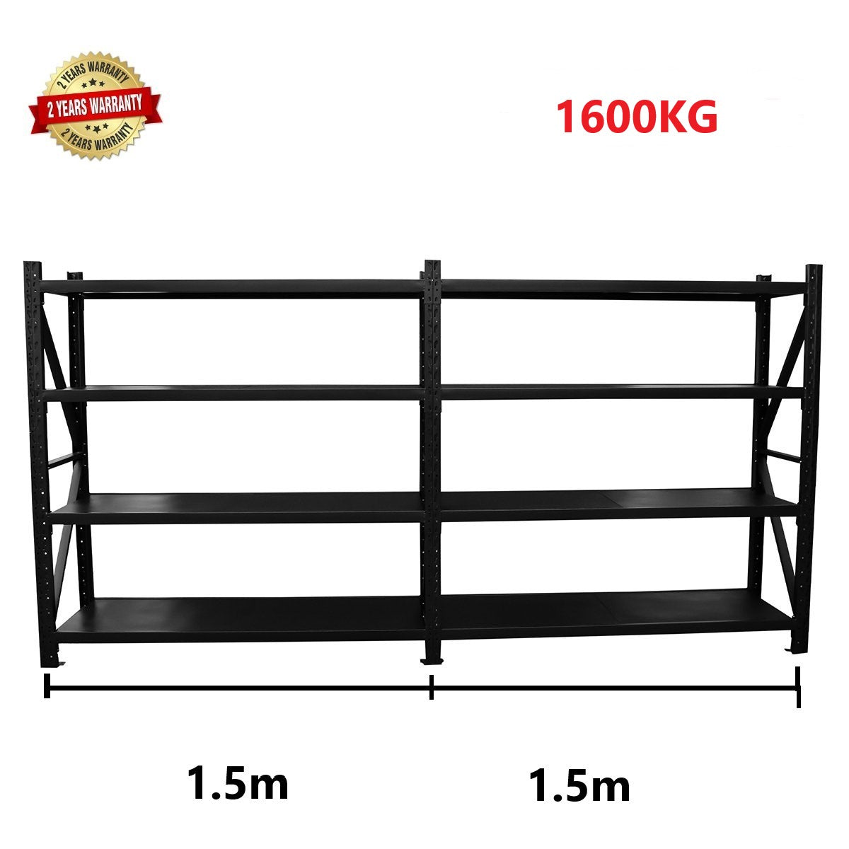 3.0m(W)x1.8m(H)x0.5m(D) 1600kg Connecting Shelving BLACK