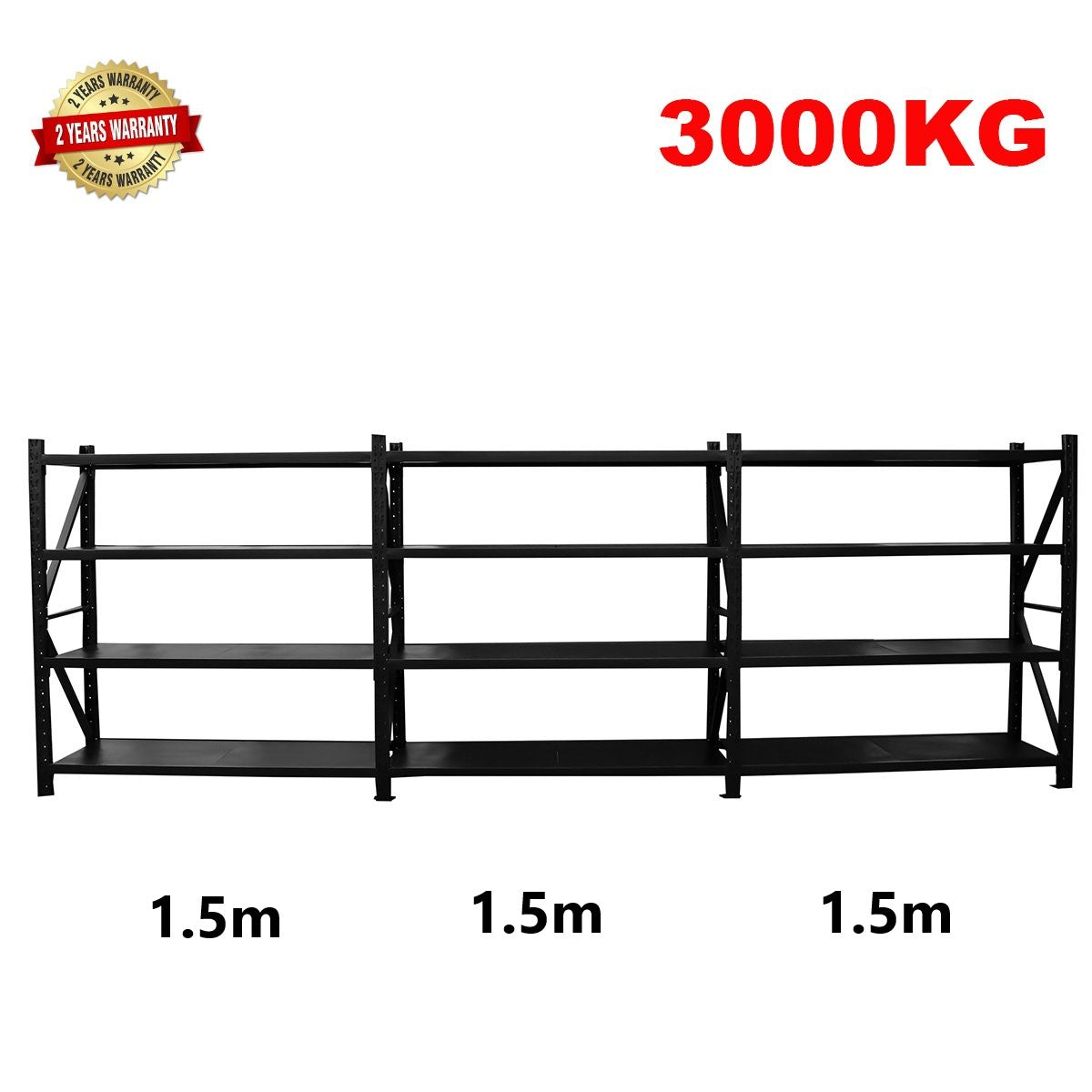 4.5m (W) x 1.8m (H) x 0.6m (D) 3000KG Connecting Shelving BLACK