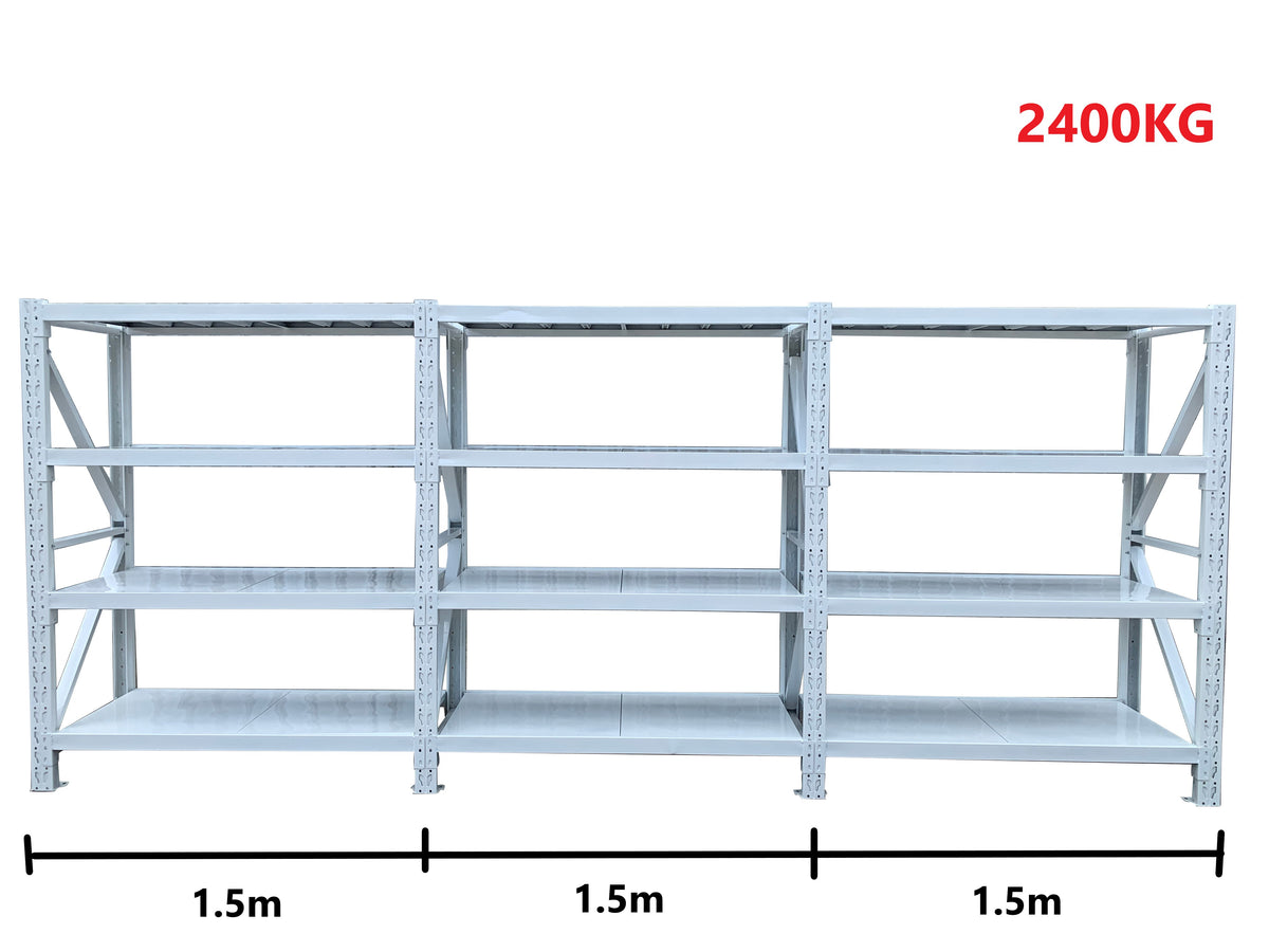 4.5m(W) x 2m(H) x 0.5m(D) 2400kg Connecting Shelving White