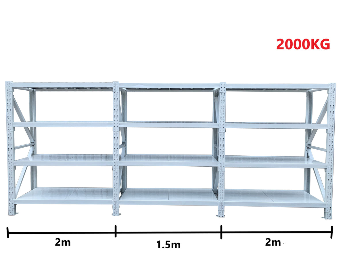 5.5m(W)x1.8m(H)x0.5m(D) 2000KG Connecting Shelving White