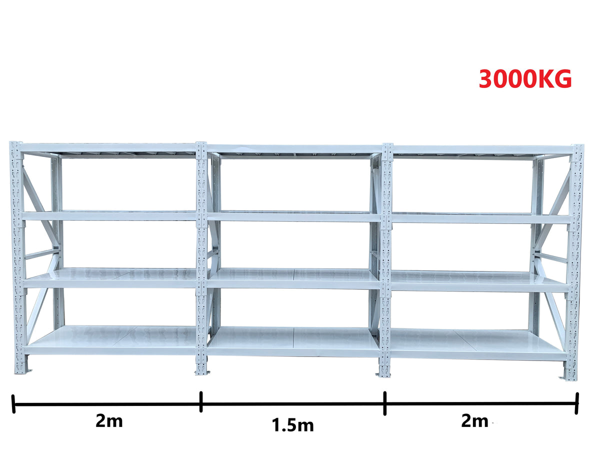 5.5m(W) x 2.0m(H) x 0.6m(D) 3000KG Connecting Shelving White