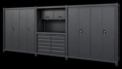 5.5m(L) 10-Drawer & Cabinet Steel Pegboard Workbench w 4 Cabinets on shelf