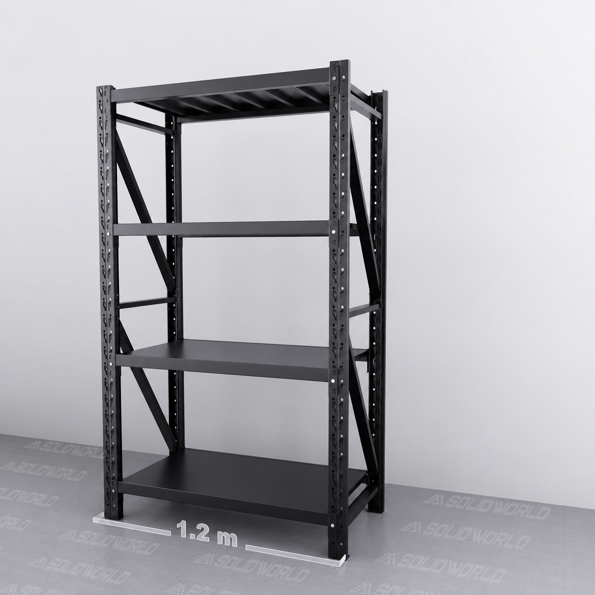 1.2m(W) x 2.0m(H) x 0.6m(D) Metal Shelving 1000KG Black