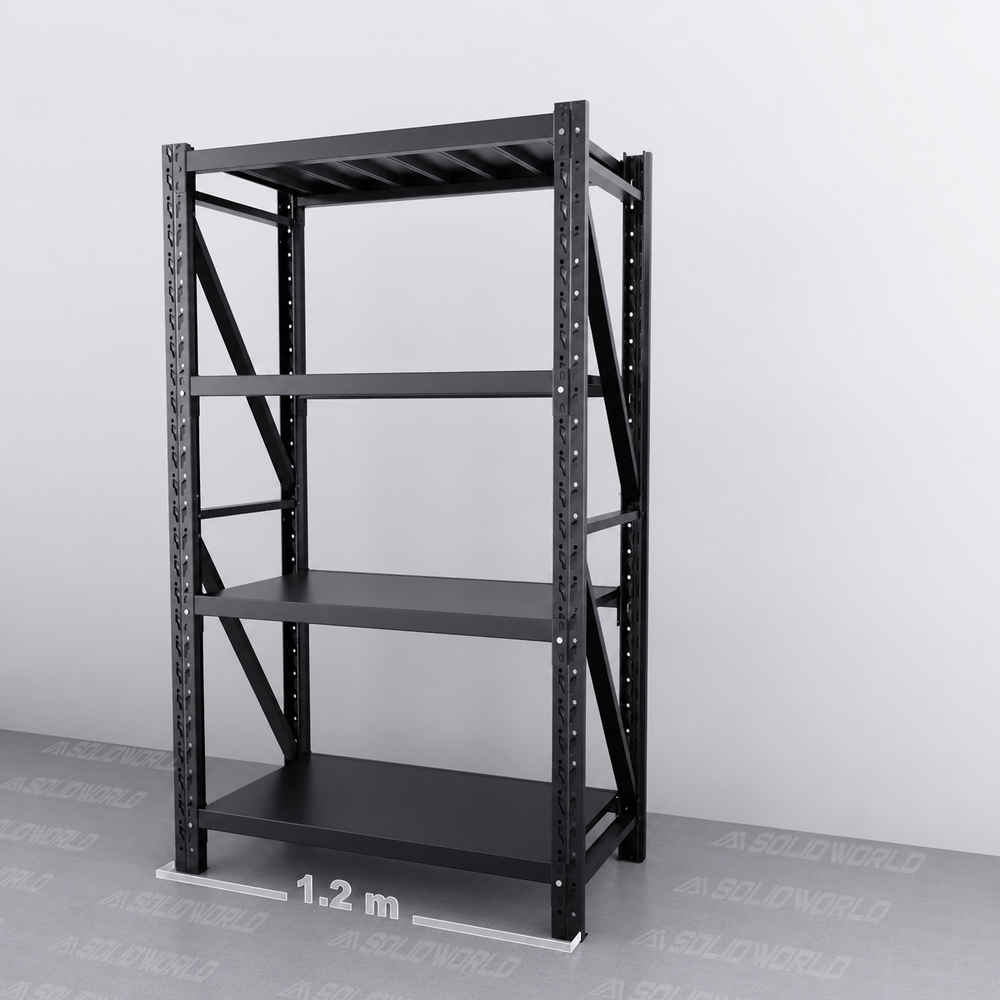 1.2m(W) x 2.0m(H) x 0.6m(D) Metal Shelving 1000KG Black