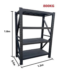 1.2m(W) x 1.8m(H) x 0.5m(D) Metal Shelving 800KG Black