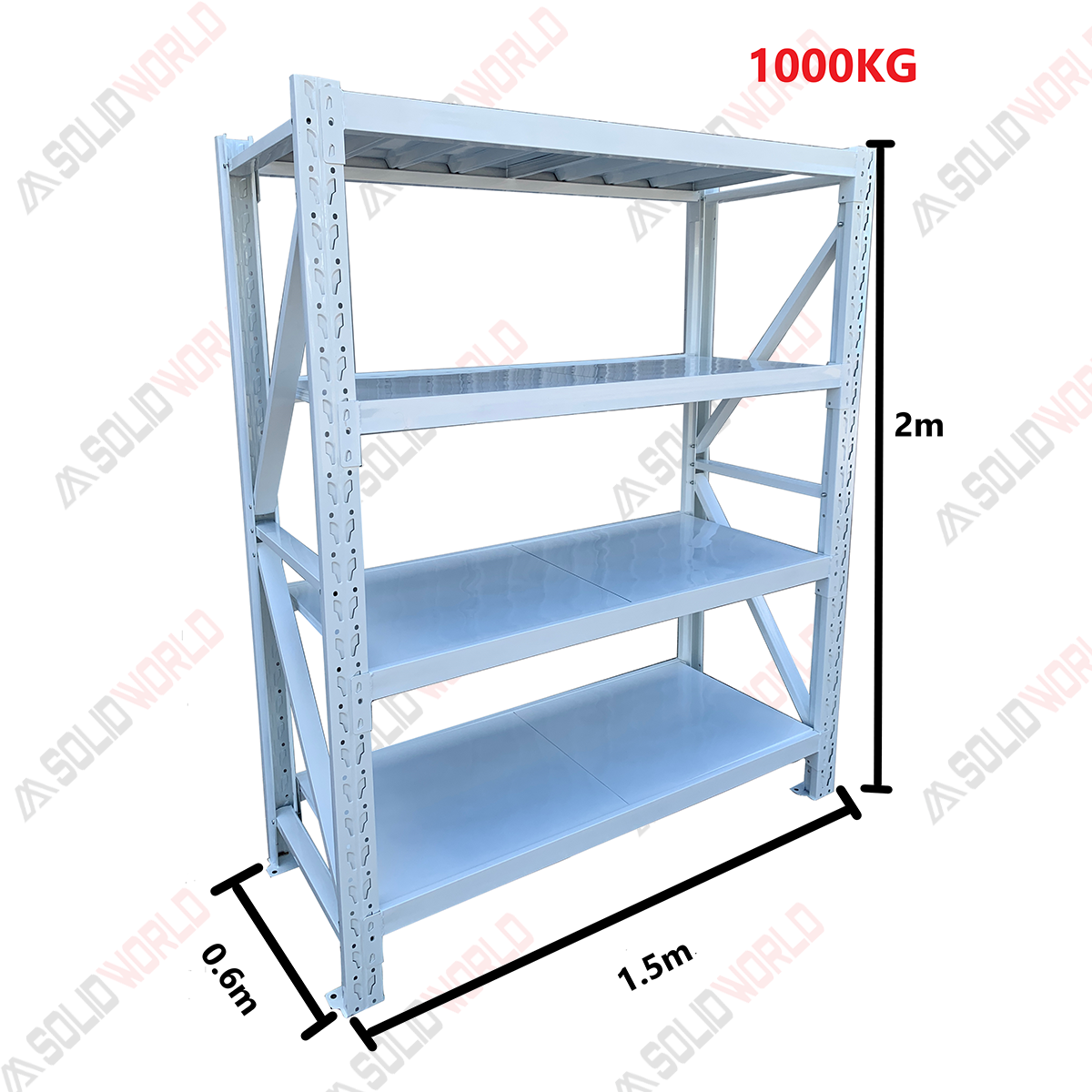 1.5m(W) x 2.0m(H) x 0.6m(D) Metal Shelving 1000KG White