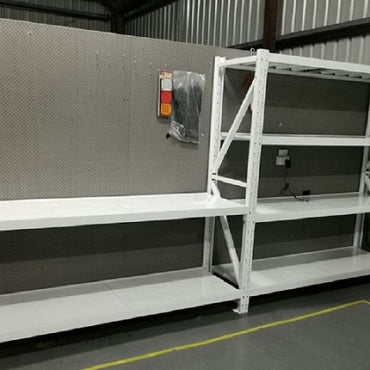 1.8m (h) x 2.0m (w) x 0.6 (d)m shelving with 2m(w)*0.9m(h)*0.6m(d) workbench combination - White