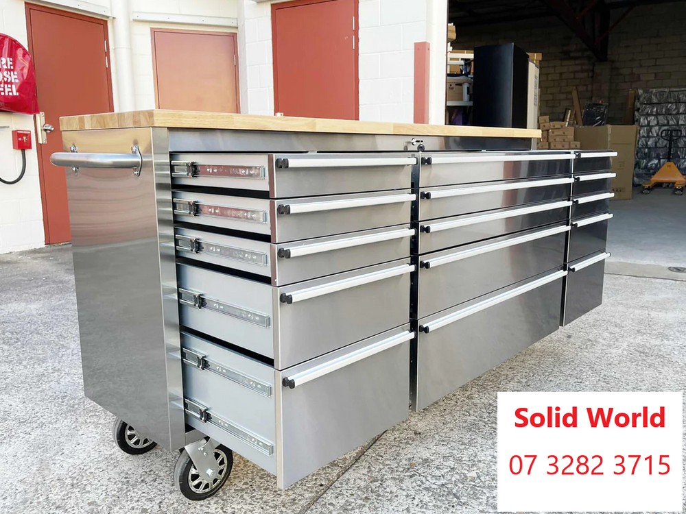 72'' 15-Drawer Stee Toolbox Cabinet With Timber Top