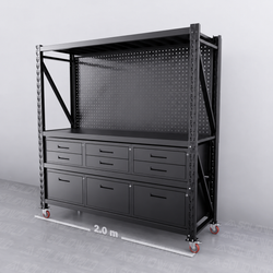 2m(L) 9-Drawer Steel Pegboard Workbench