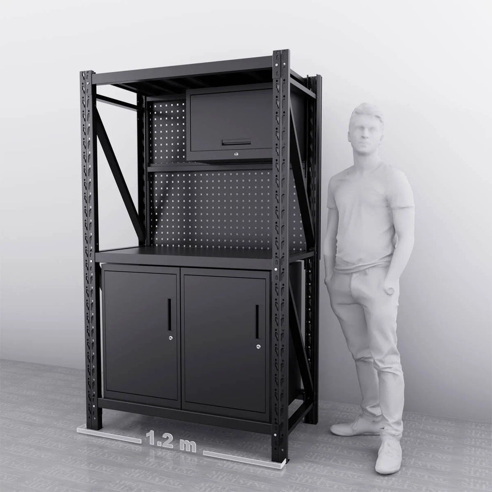 1.2m(L) 2-Cabinet Steel Pegboard Workbench