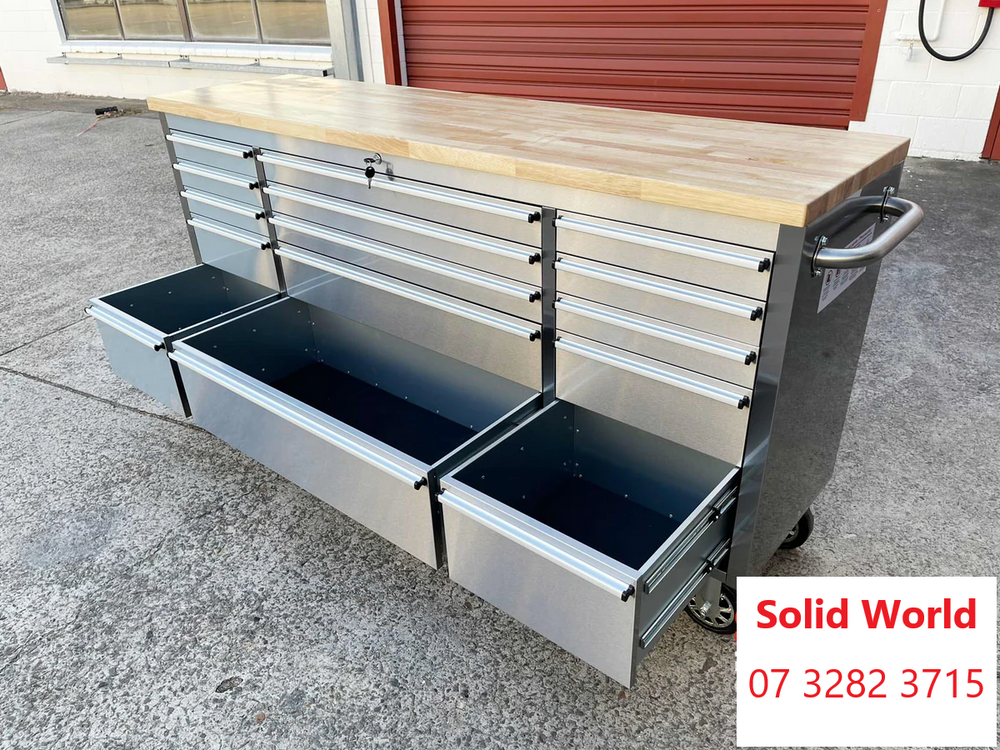 72'' 15-Drawer Stee Toolbox Cabinet With Timber Top