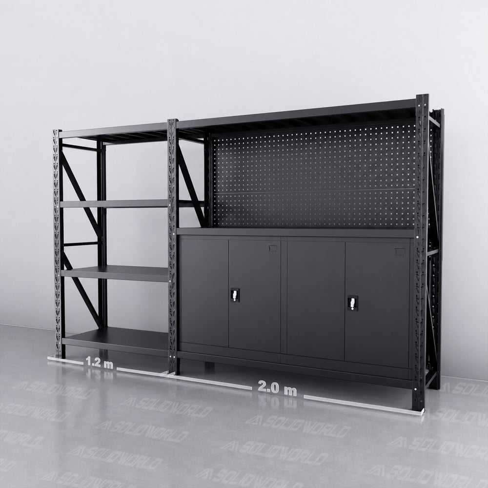2m(L) Cabinets Steel Pegboard Workbench