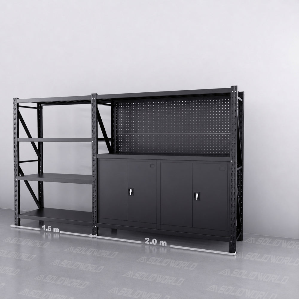 2m(L) Cabinets Steel Pegboard Workbench