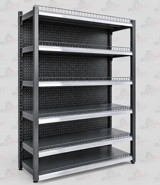1.23m W x 1.9m H x 0.47m D Metal Solid Shelving-800KG Black