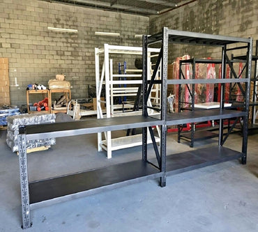 1.8m (h) x 2.0m (w) x 0.6m (d) shelving with 2m(w)*0.9m(h)*0.6m(d) workbench combination Black