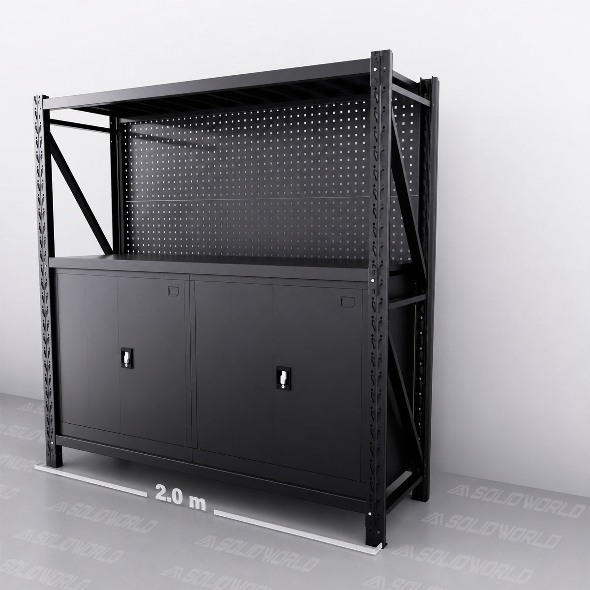 2m(L) Cabinets Steel Pegboard Workbench