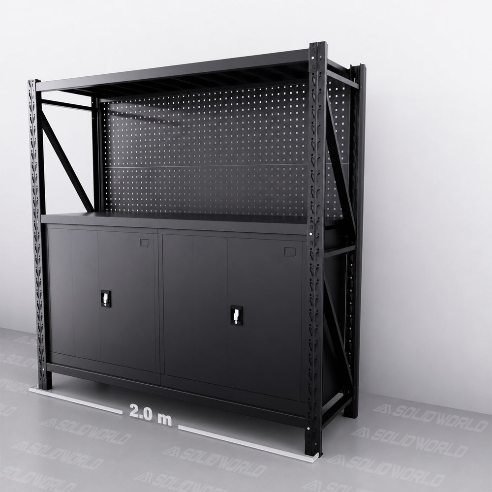 2m(L) Cabinets Steel Pegboard Workbench