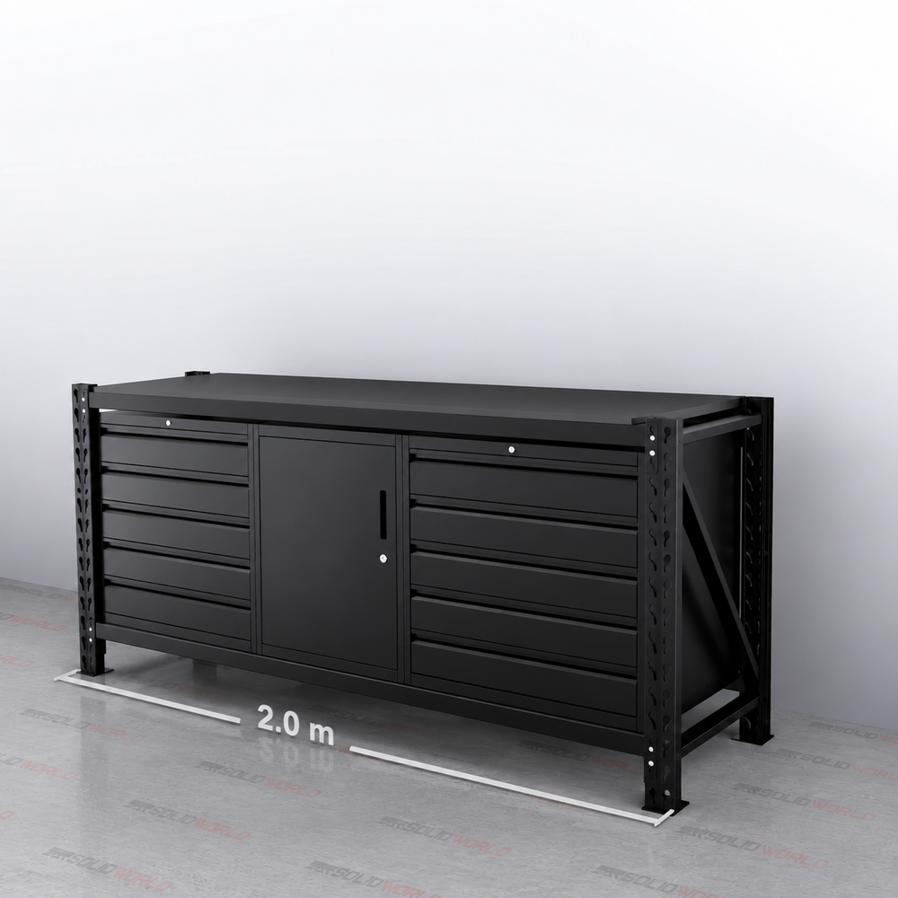 2m(L) 10-Drawer & Cabinet Steel Workbench