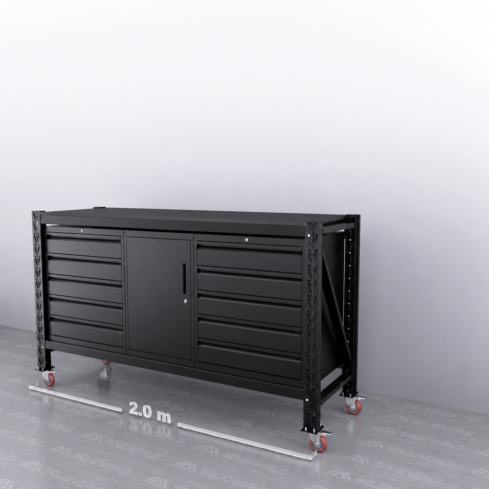 2m(L) 10-Drawer & Cabinet Steel Workbench