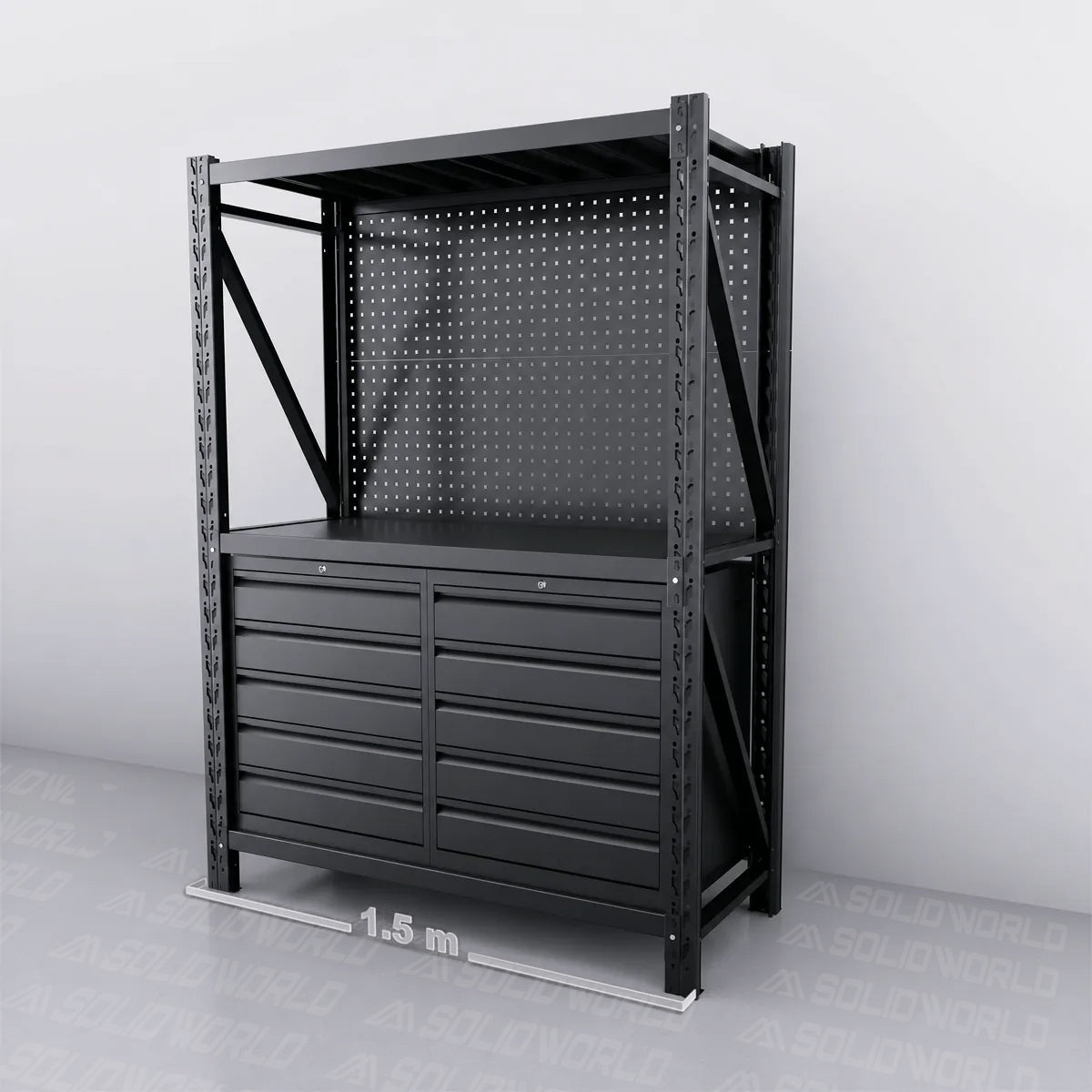 1.5m(L) 10-Drawer Steel Pegboard Workbench