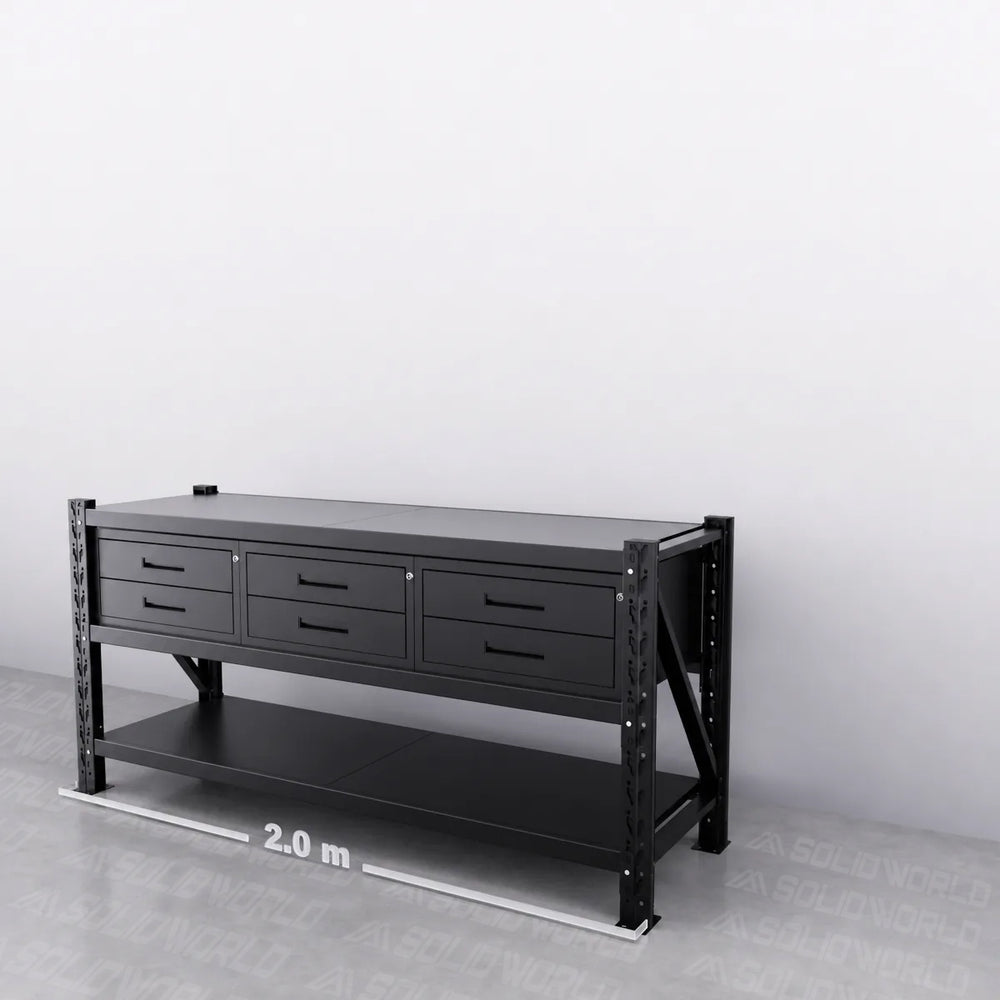 2m(L) x 0.6m (D) 3 Double Drawer units (6-Drawers) Steel Workbench