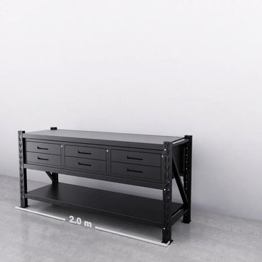 2m(L) x 0.6m (D) 3 Double Drawer units (6-Drawers) Steel Workbench
