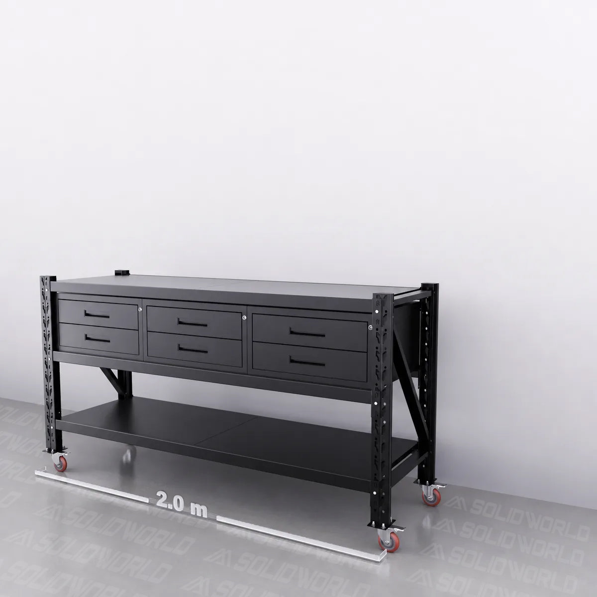 2m(L) x 0.6m (D) 3 Double Drawer units (6-Drawers) Steel Workbench