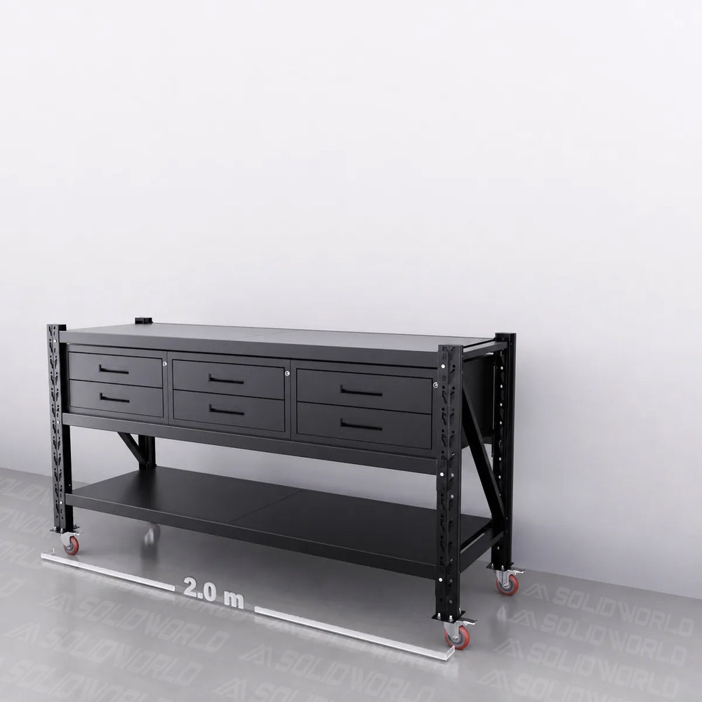 2m(L) x 0.6m (D) 3 Double Drawer units (6-Drawers) Steel Workbench