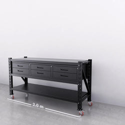 2m(L) x 0.6m (D) 3 Double Drawer units (6-Drawers) Steel Workbench