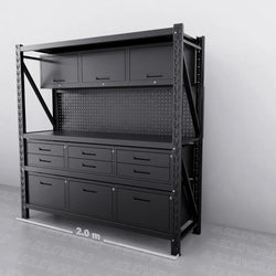 2m(L) 9-Drawer Steel Pegboard Workbench