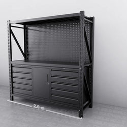 2m(L) 10-Drawer & Cabinet Steel Pegboard Workbench