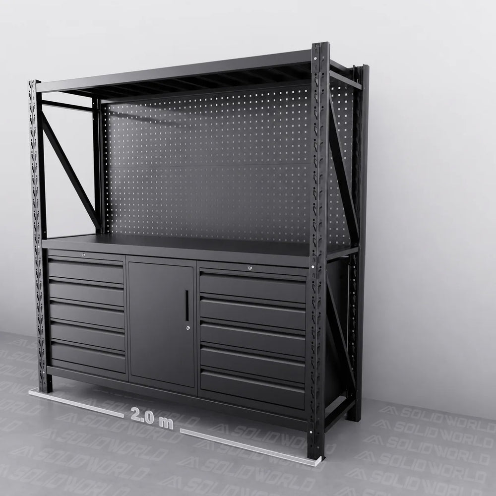 2m(L) 10-Drawer & Cabinet Steel Pegboard Workbench