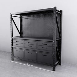 2m(L) 9-Drawer Steel Pegboard Workbench