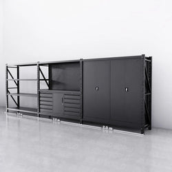 10-Drawer & Cabinet Pegboard Workbench w 2 Cabinets & Shelving