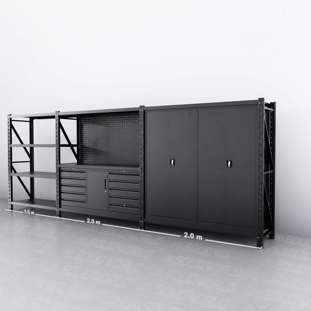 10-Drawer & Cabinet Pegboard Workbench w 2 Cabinets & Shelving