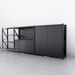 10-Drawer & Cabinet Pegboard Workbench w 2 Cabinets & Shelving