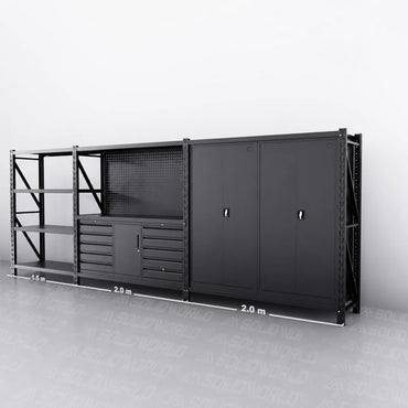 10-Drawer & Cabinet Pegboard Workbench w 2 Cabinets & Shelving