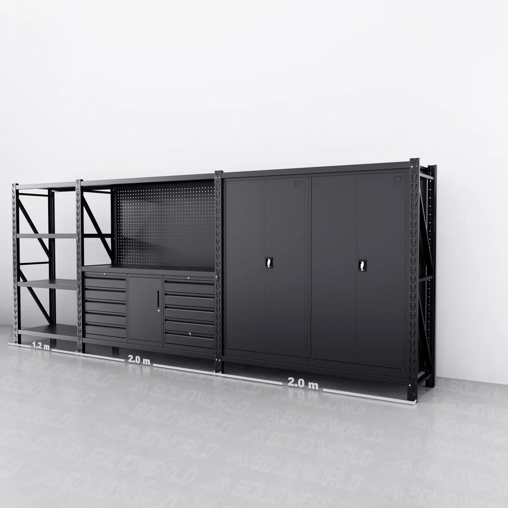 10-Drawer & Cabinet Pegboard Workbench w 2 Cabinets & Shelving
