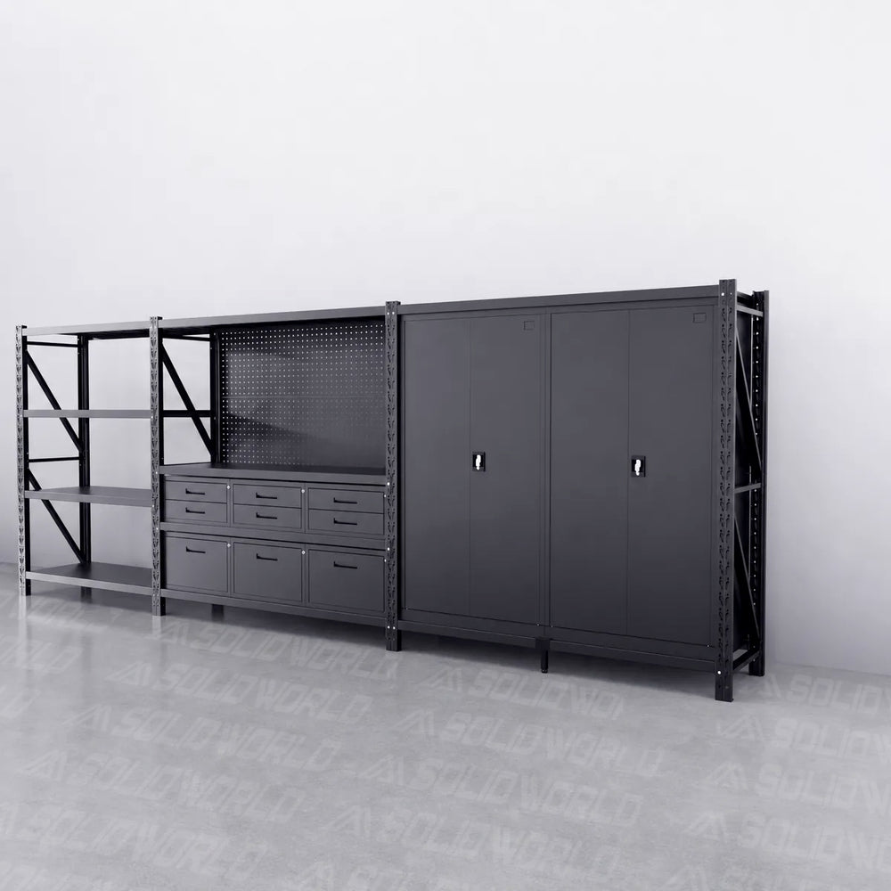 9-Drawer Pegboard Workbench & 2 Cabinets & Shelving (1.2-2.0m Wide)