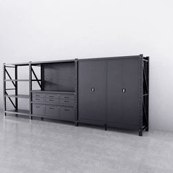 9-Drawer Pegboard Workbench & 2 Cabinets & Shelving (1.2-2.0m Wide)