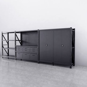 9-Drawer Pegboard Workbench & 2 Cabinets & Shelving (1.2-2.0m Wide)