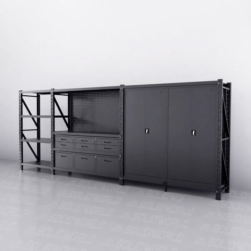 9-Drawer Pegboard Workbench & 2 Cabinets & Shelving (1.2-2.0m Wide)